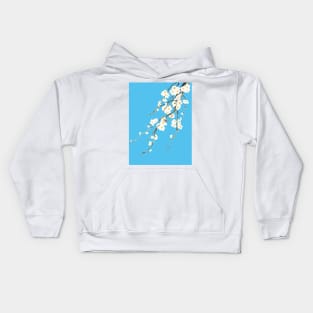 white plum flowers blossom in blue background watercolor Kids Hoodie